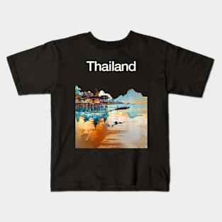 Thailand: Postcard from Thailand a Vision of Paradise on a dark (Knocked Out) background Kids T-Shirt